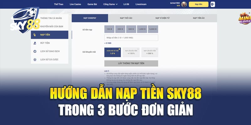 Hướng Dẫn Nạp Tiền Sky88 Trong 3 Bước Đơn Giản